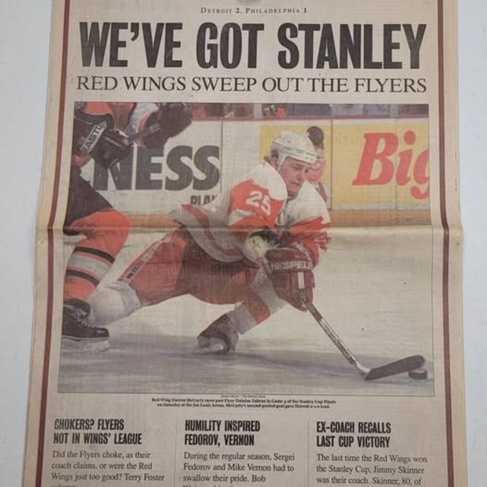 June 8, 1997 The Detroit News and Free Press Stanley Cup Red Wings Sweep